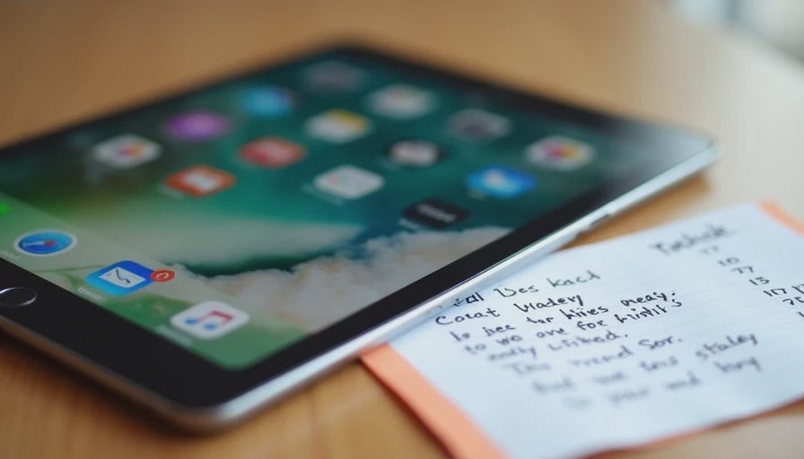 Tablet screen with limited apps and time-limit indicator beside a simple schedule note