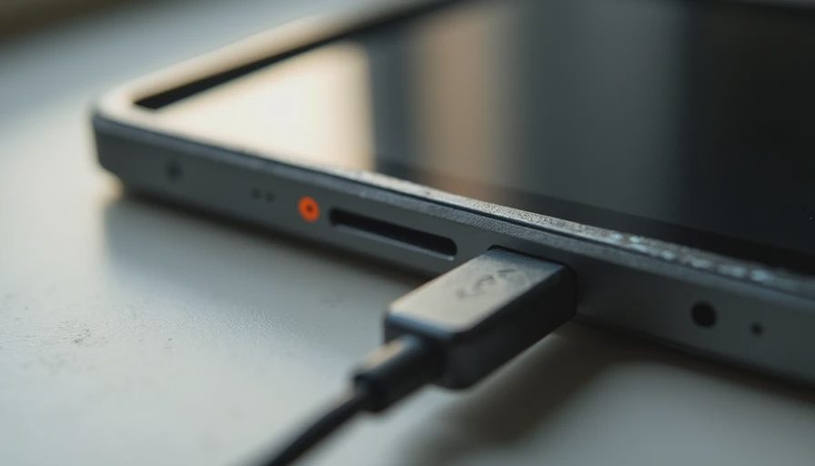 Close-up of tablet charging port and cable after extended daily use