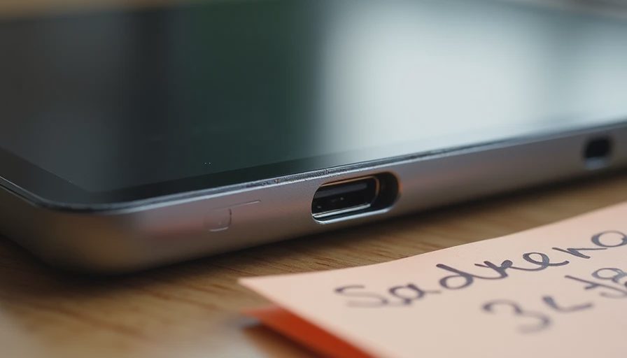 Close-up of aged but functional tablet charging port and frame after three years