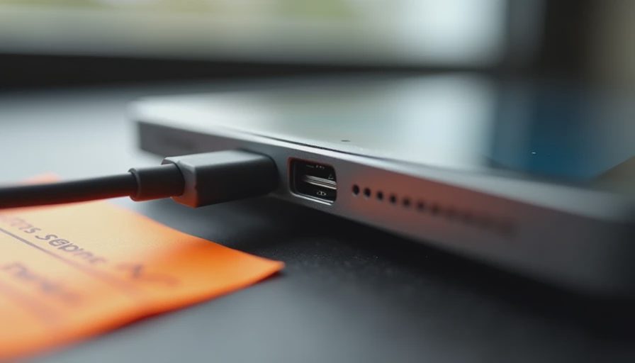Close-up of tablet charging port and button during build-quality check
