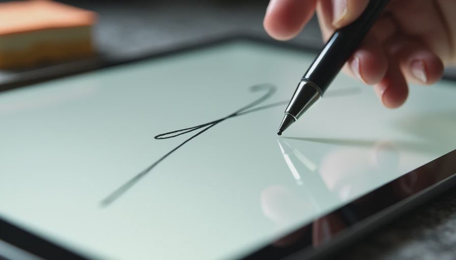 Stylus tip drawing a simple line on a tablet screen during beginner testing
