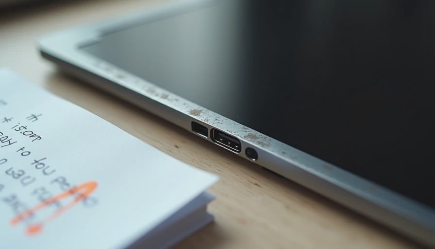 Close-up of lightly scuffed tablet corner and charging port after kid testing